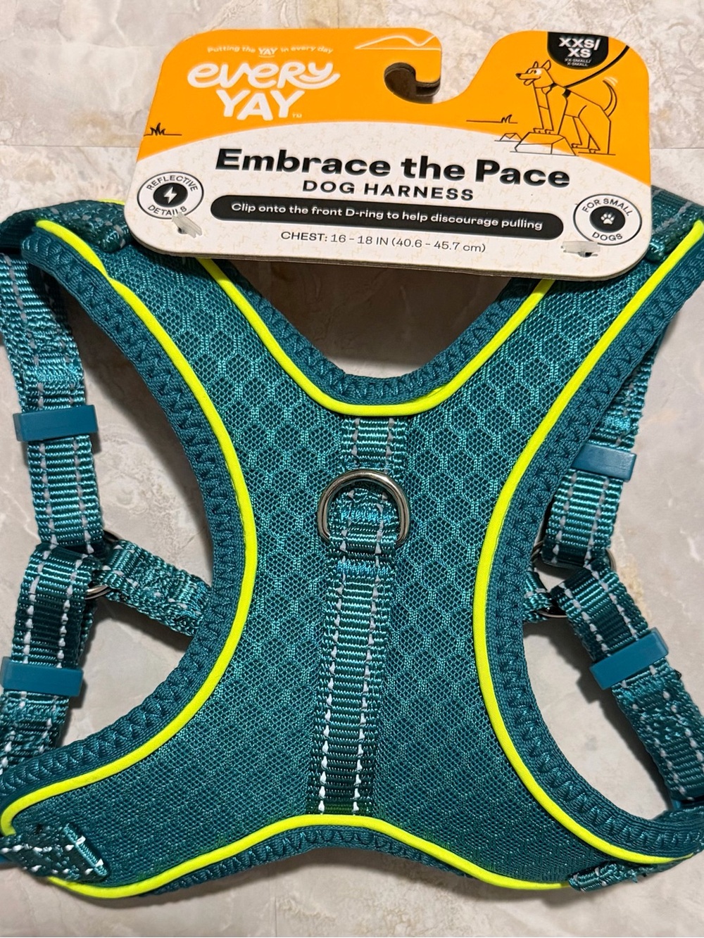 Embrace the Pace Teal & Neon Dog Harness